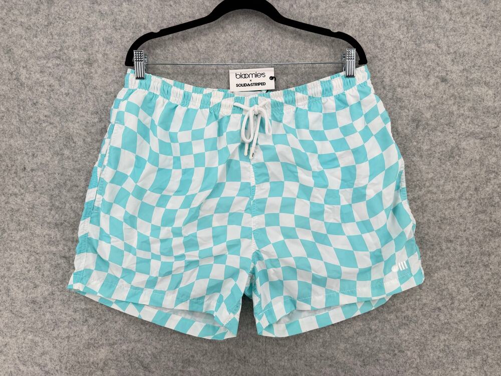 NWT Bloomie's x Solid & Striped Cyan Wavy Check Swim Trunks Size X-Large